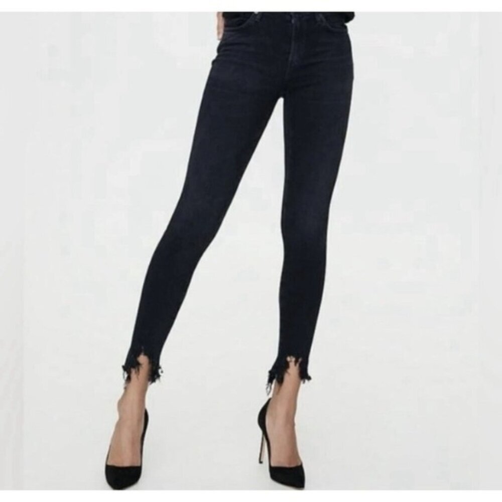 AGOLDE SOPHIE Ankle Black Skinny Jeans Size 28‎ Distressed Frayed Raw Hem